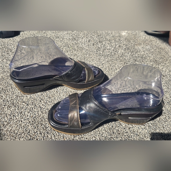 Cole Haan Black Brown Leather Wedge Slide Sandals Size 6 - Picture 6 of 9